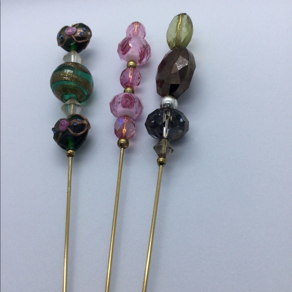 Vintage Bead Victorian Hat pins 7 “ /Set of 3